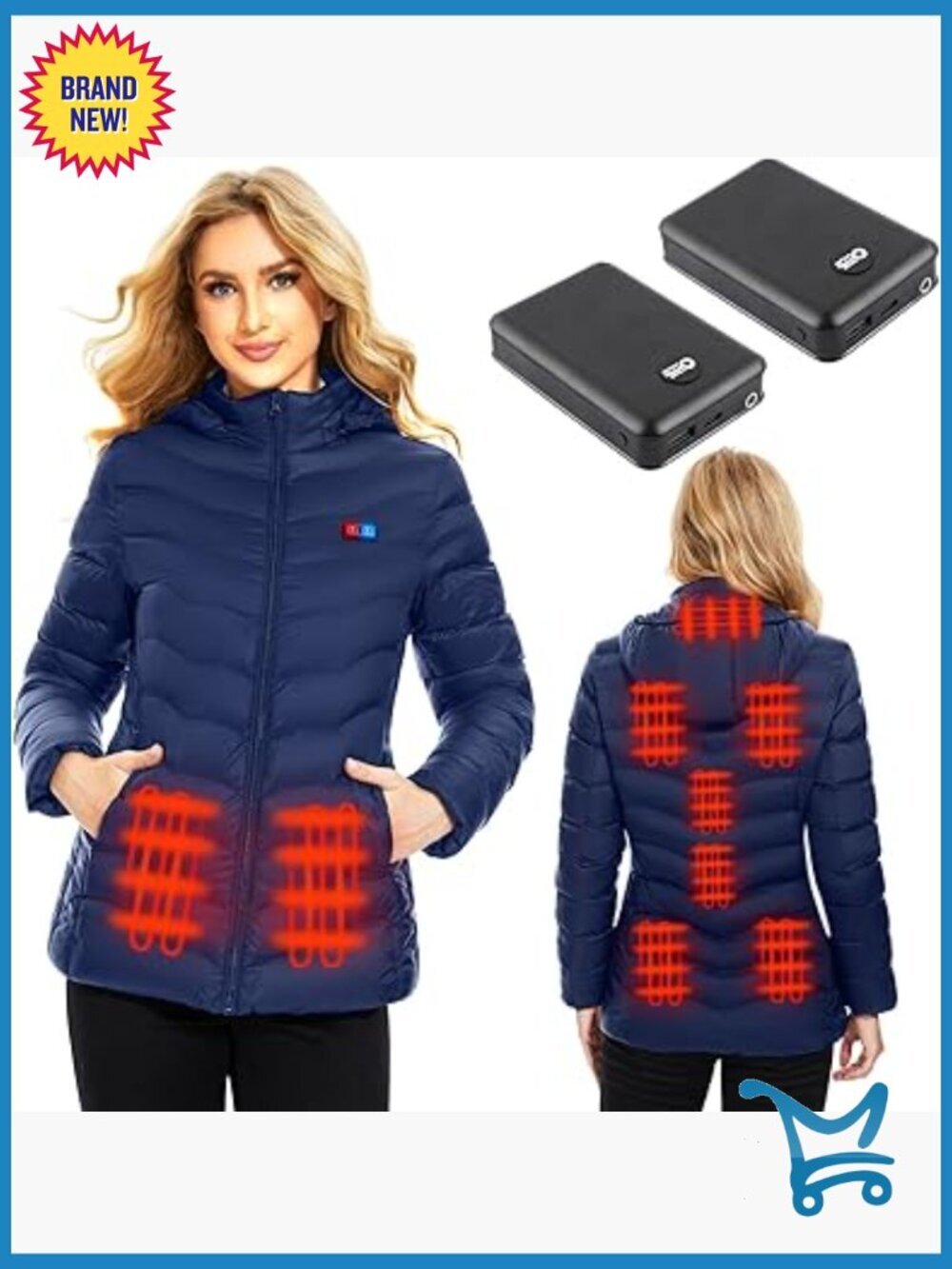 Women's Heated Jacket with Power Bank, 9 Heating Zones, Long Sleeve Zip Up